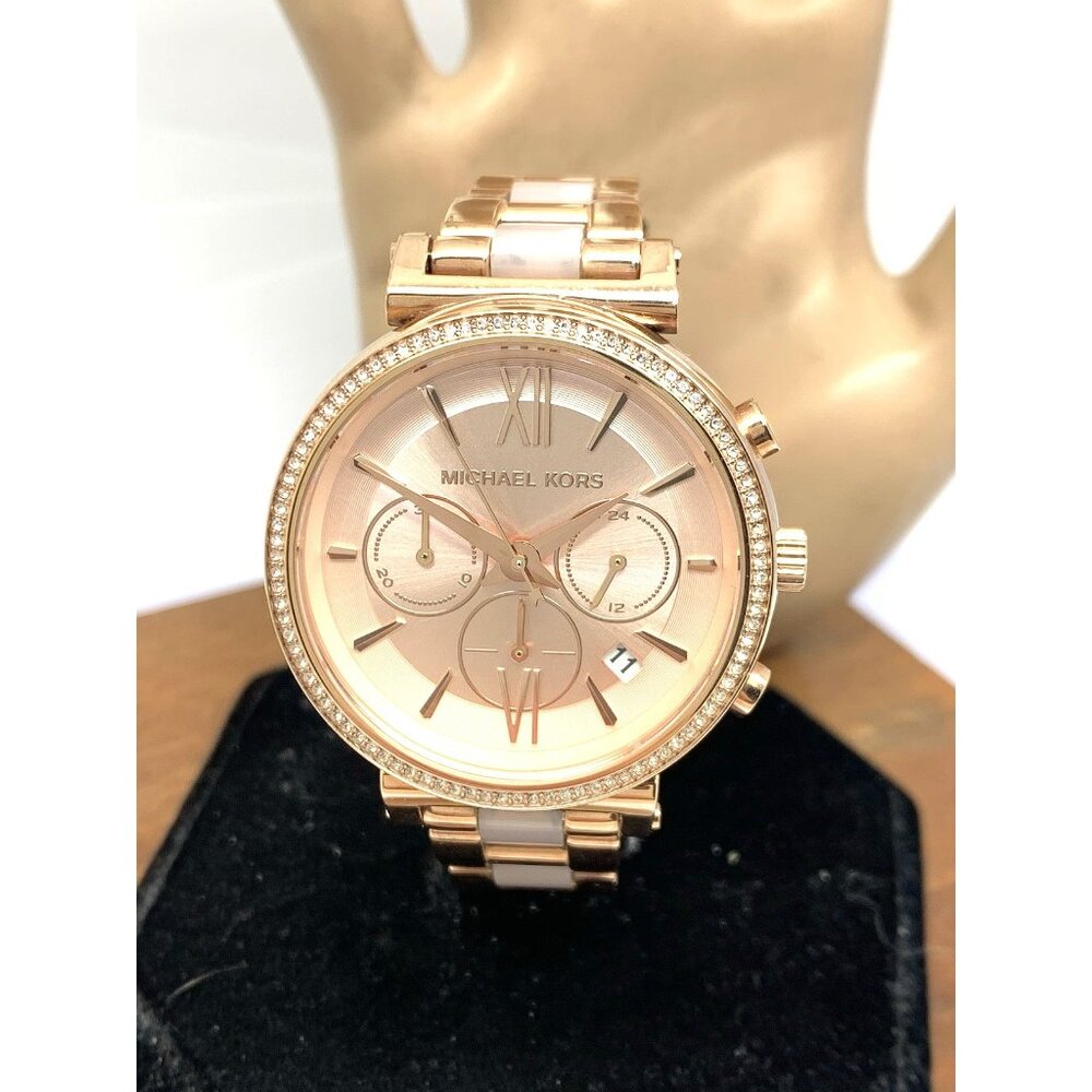 Michael Kors Womens Watch MK5896 Quartz Chronograph 39mm Rose Gold Steel Plastic